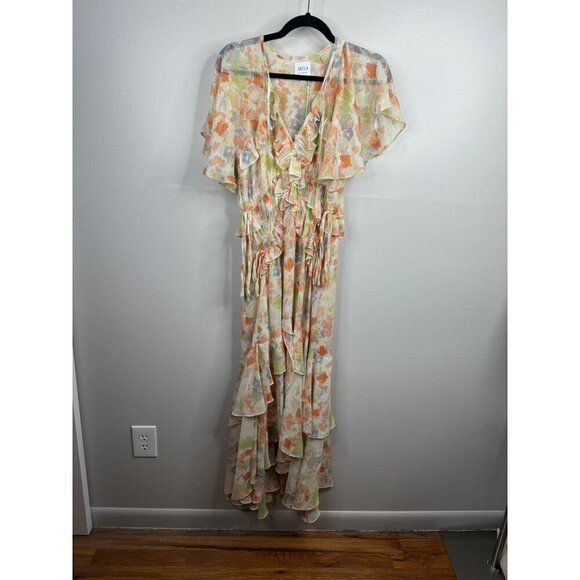 MISA Alana Floral Flutter Maxi Dress Chiffon Size XS NWT in Pastel Splash - Picture 3 of 5